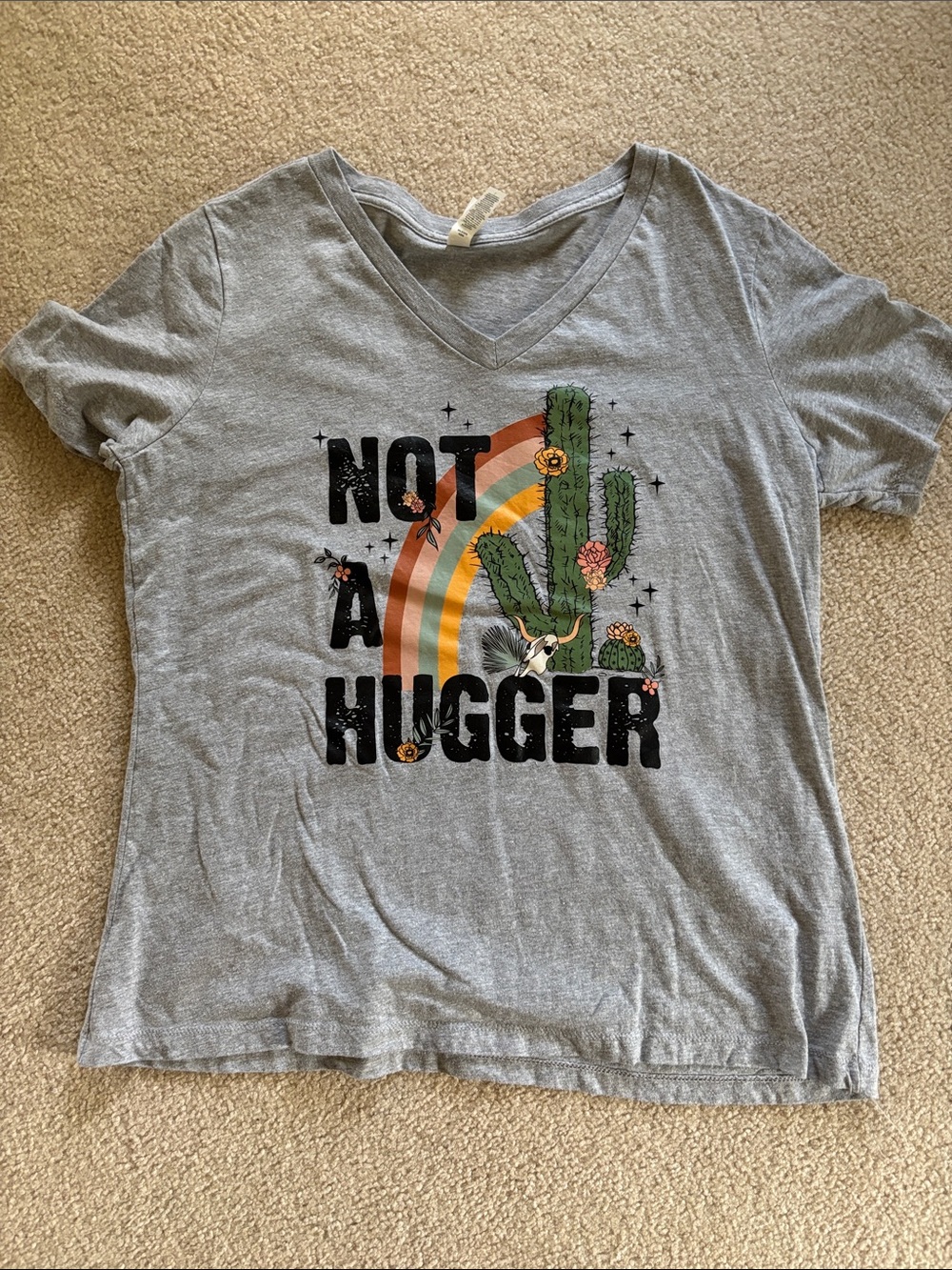 Bella Canvas Gray "Not A Hugger" Cactus Graphic Tee